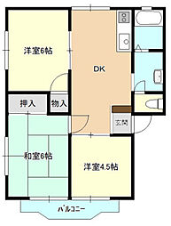 河内ハイツ 3DKの間取図画像