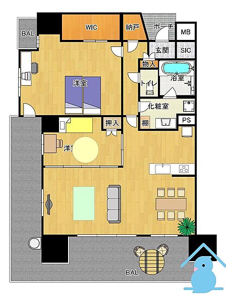 洋室の建具を開放すれば、さらに広いリビングになります