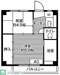 ビレッジハウス川内1号棟 2Kの間取図画像