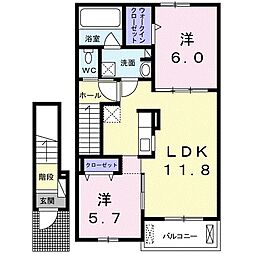 吉野ヒルズハッピーハウスK2 2LDKの間取図画像