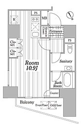 コートヒルズ広尾南 ワンルームの間取図画像