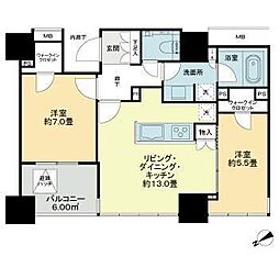 ローレルタワールネ浜松町 2LDKの間取図画像