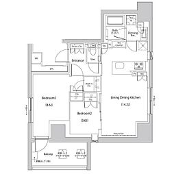 ザ・パークハビオ人形町レジデンス 2LDKの間取図画像
