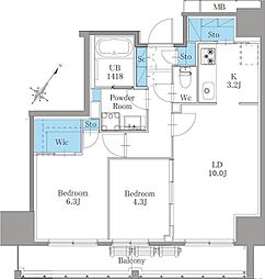 南麻布仙台坂レジデンス 2LDKの間取図画像