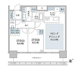 ブリリアタワー浜離宮 2LDKの間取図画像