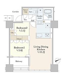 ローレルタワールネ浜松町 2LDKの間取図画像