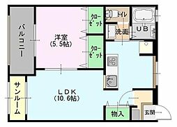 ジョイウエスト 1LDKの間取図画像