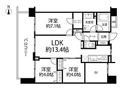 元住吉東パーク・ホームズ 3LDKの間取図画像