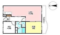 富吉グリーンハイツ1号棟 1LDKの間取図画像