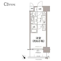 エスリード大阪デュアルゲート 1Kの間取図画像