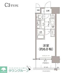 エスリード大阪デュアルゲート 1Kの間取図画像