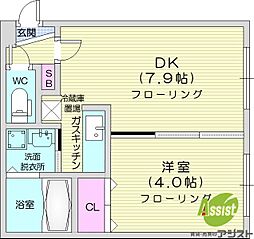 ガレリアN13 1DKの間取図画像