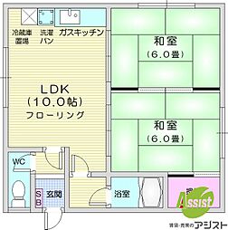ホンマコーポラスB 2LDKの間取図画像