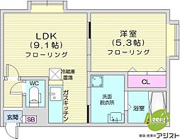 ブリリアント元町 1LDKの間取図画像