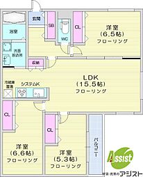 札幌市中央区南十五条西6丁目マンション 3LDKの間取図画像