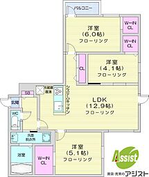 札幌市中央区南六条西13丁目マンション 3LDKの間取図画像