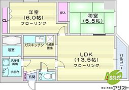 ピュアコート北33条 2LDKの間取図画像