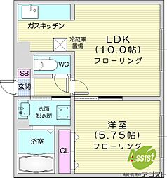 リバーサイドN24 1LDKの間取図画像