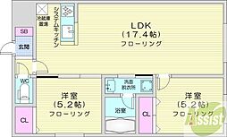プルミエール山鼻南 2LDKの間取図画像
