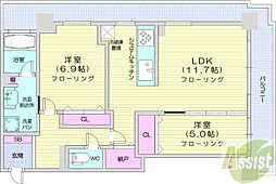 プレミスト札幌ターミナルタワー 2LDKの間取図画像
