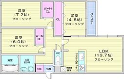 札幌市西区八軒二条東2丁目マンション 3LDKの間取図画像