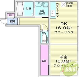 ベルヴィル壱番館 1DKの間取図画像