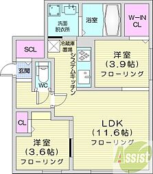 札幌市東区北十六条東10丁目マンション 2LDKの間取図画像