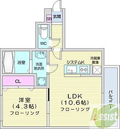フォンティーヌ伏見 1LDKの間取図画像