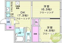マンション常盤 2DKの間取図画像