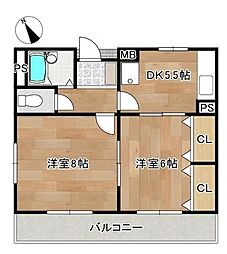 サンフラワー浦安 2DKの間取図画像