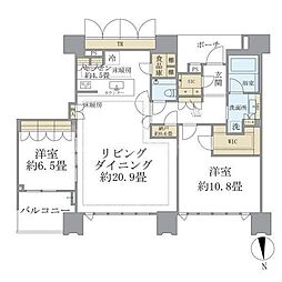 ドゥ・トゥールWEST棟 2LDKの間取図画像