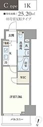 アジールコート塩浜キャナル 1Kの間取図画像
