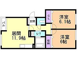 ジェルメ日乃出町 2LDKの間取図画像
