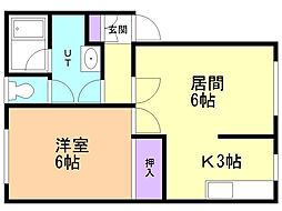 貴光ハイツ2 1LDKの間取図画像