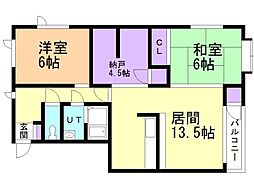 コーポ函館6 2SLDKの間取図画像