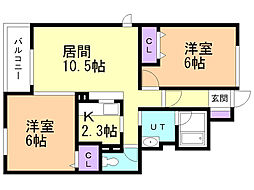 キャトルセゾンC棟 2LDKの間取図画像