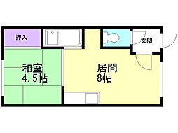 マンション白樺 1LDKの間取図画像