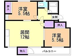 北船興業(株)かもめ荘 2LDKの間取図画像