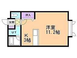 アースヒル北美原A棟 1Kの間取図画像