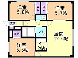 シティパレス的場 3LDKの間取図画像