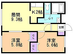 Nハピネス七重浜 2LDKの間取図画像