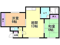 エクセラン本町 2LDKの間取図画像