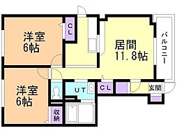 エスポアールC館 2LDKの間取図画像