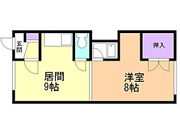 ハイツ元町 1LDKの間取図画像