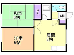 コーポ富岡 2DKの間取図画像