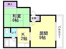 愛作ハウス 1LDKの間取図画像