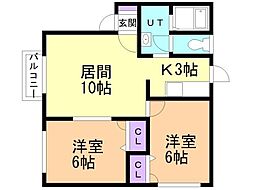 タイム日吉 2LDKの間取図画像