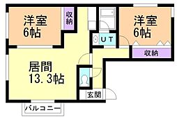 ビューハイツヒロ 2LDKの間取図画像