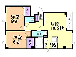 アヴニール・シェル2番館 2LDKの間取図画像