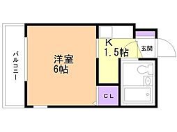 スカイコート函館 1Kの間取図画像